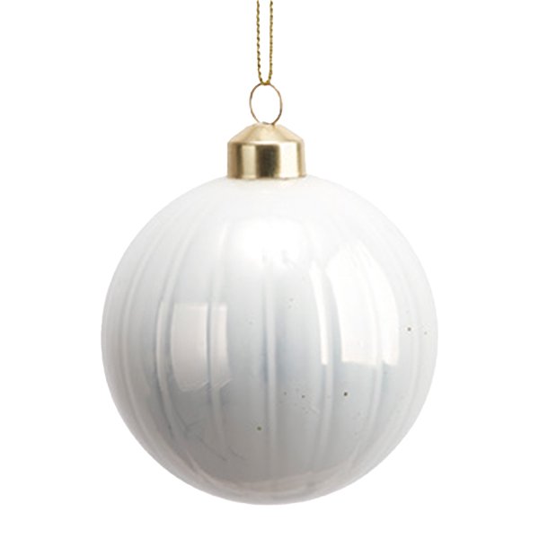 【即納可！】クリスマス☆かわいい雰囲気のリブグラス製ボールオーナメント♪ブルー/ホワイト（φ8cm） 