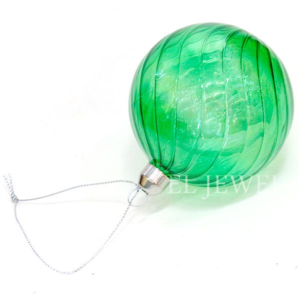 【即納可！】クリスマス☆かわいい雰囲気のリブグラス製ボールオーナメント♪グリーン（φ8cm） 