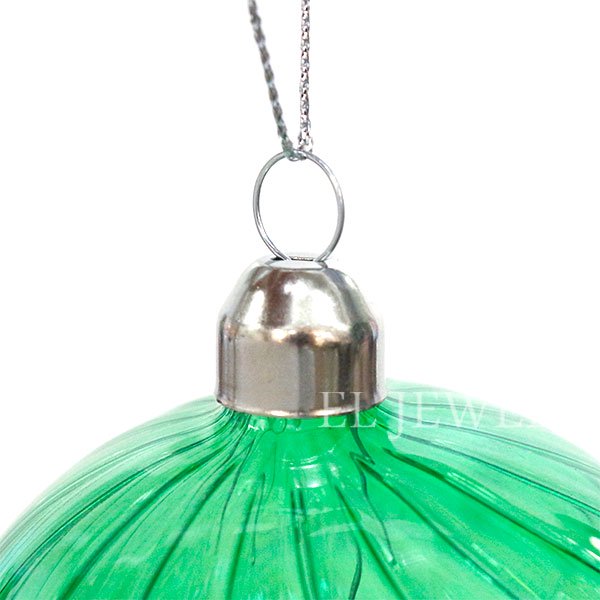 【即納可！】クリスマス☆かわいい雰囲気のリブグラス製ボールオーナメント♪グリーン（φ8cm） 