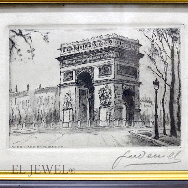 ルイス・エルシミアス、ニューヨークの屋根、希少画集画、新品額装付 フランス製 額絵 ヴィンテージ調|インテリア専門店エルジュエル