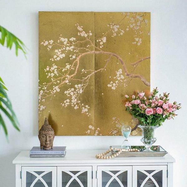 桜の木の絵画 シルバーフレーム 桜の木の絵画 シルバーフレーム