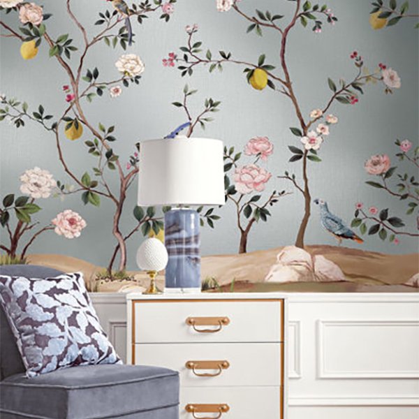 㳤ʢDaisy Bennett Mural CollectionBlossom Mural - Blue Metallic Linen (189cm274cm) 