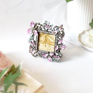 オランダ雑貨 ヴィンテージフラワーオーバルフォトフレーム (W17×H21cm) オランダ】ヴィンテージフラワーオーバルフォトフレーム