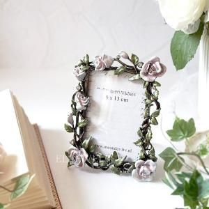 オランダ雑貨 ヴィンテージフラワーオーバルフォトフレーム (W17×H21cm) オランダ】ヴィンテージフラワーオーバルフォトフレーム