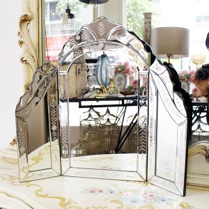 【ベネチアンミラー】Mirrored Furniture テーブルミラー・三面鏡(W48（58）×H52cm)