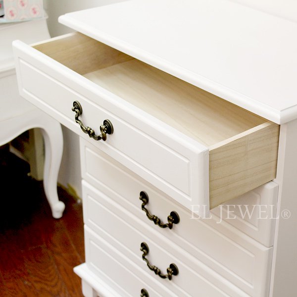 【セール！】【Feminine Wood Furniture】フェミニンな白家具♪5段チェスト・ホワイト(W63×D35×H83.5cm) -  オシャレな輸入インテリア雑貨・輸入家具専門店EL JEWELインテリア