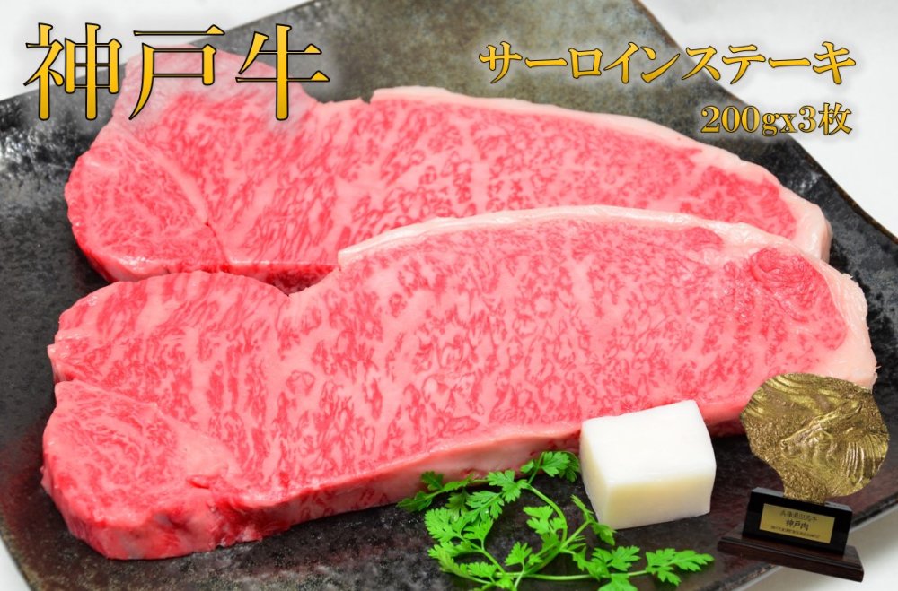 (A4等級以上)神戸牛サーロインステーキ用200ｇ×3枚【冷凍・送料込】