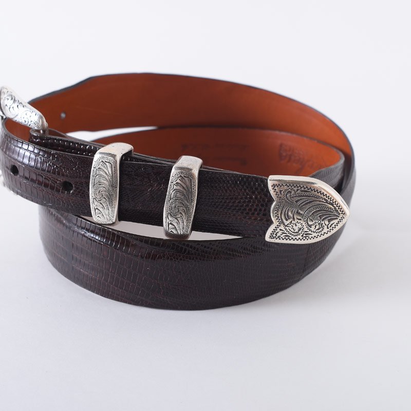 LUCCHESE(ルケーシー) Made in USA Western Lizard Leather Belt - BRN 