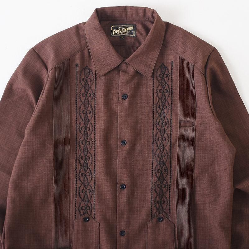 ESTRELLA STANDARD エストレヤ スタンダード L/S GUAYABERA BROWN x BLACK