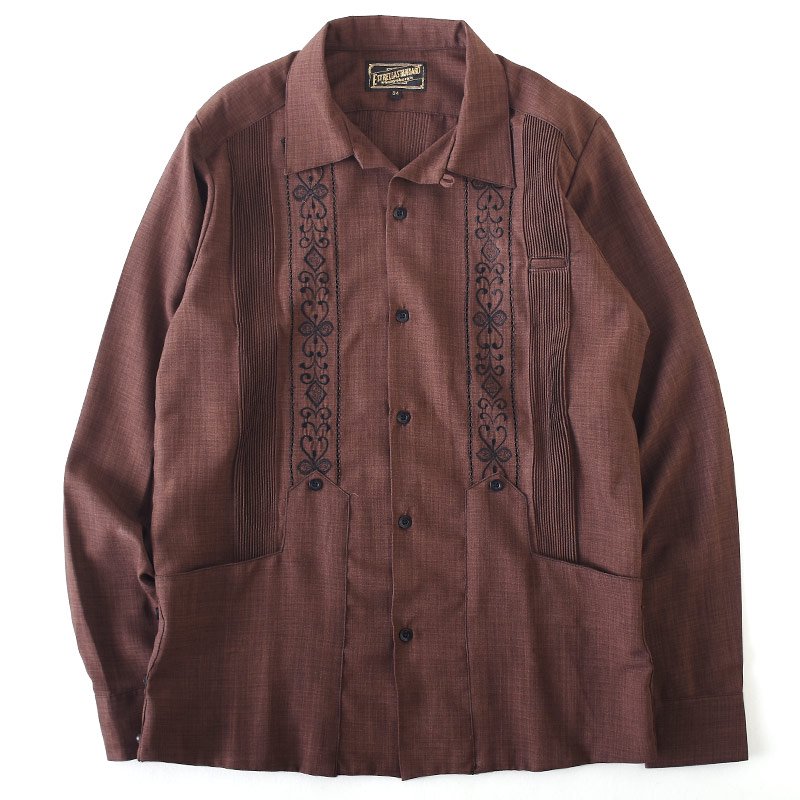 ESTRELLA STANDARD エストレヤ スタンダード L/S GUAYABERA 02 BROWN x BLACK