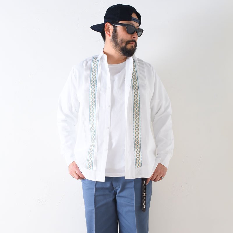 ESTRELLA STANDARD エストレヤ スタンダード L/S GUAYABERA WHITE x JADE