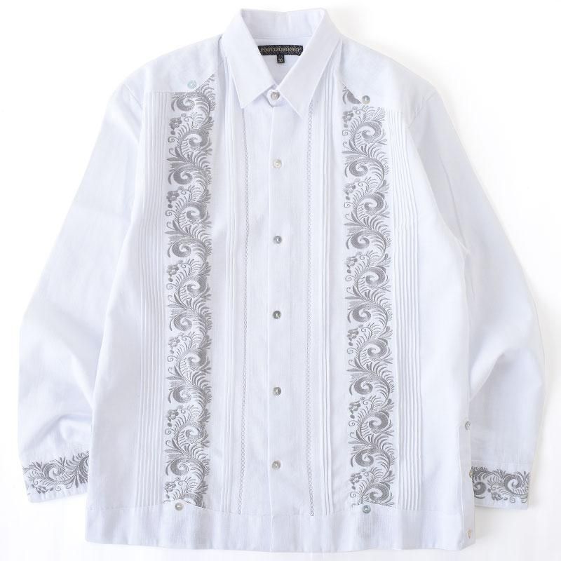 ESTRELLA STANDARD エストレヤ スタンダード L/S GUAYABERA WHITE x SILVER