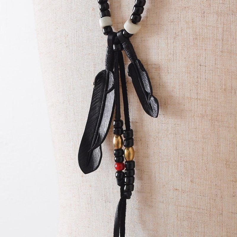 値下げ可　ルースターキング ROOSTER KING＆CO ネックレス Rooster King & Co ルースターキング Leather Feather Beads Necklace