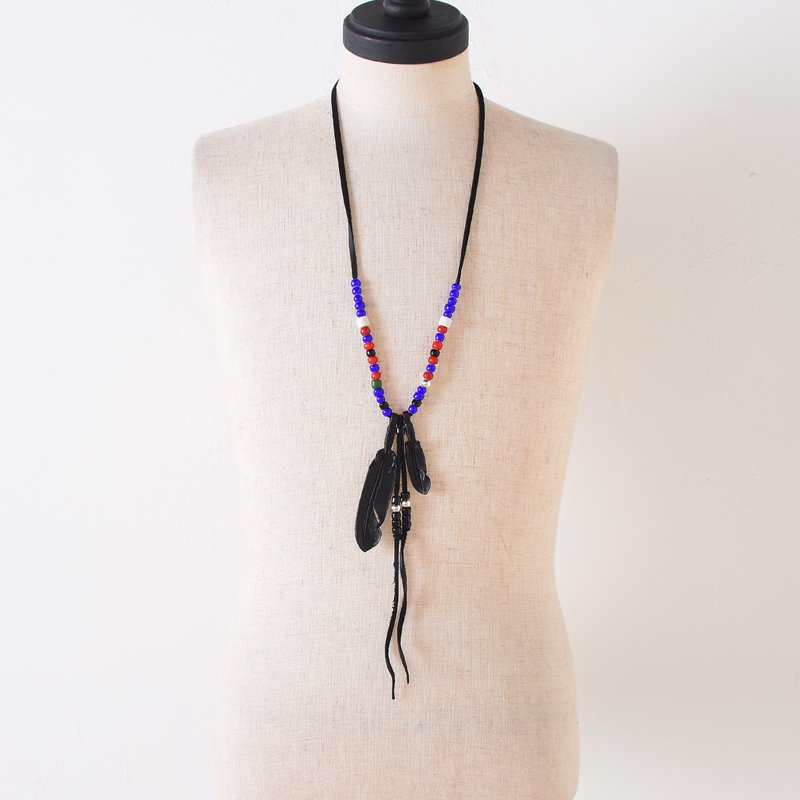 Rooster King & Co ルースターキング Leather Feather Beads Necklace - BLRD2  レザーフェザーネックレス