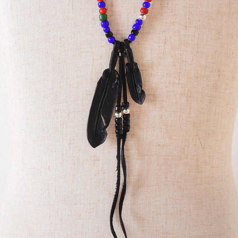 Rooster King & Co ルースターキング Leather Feather Beads Necklace