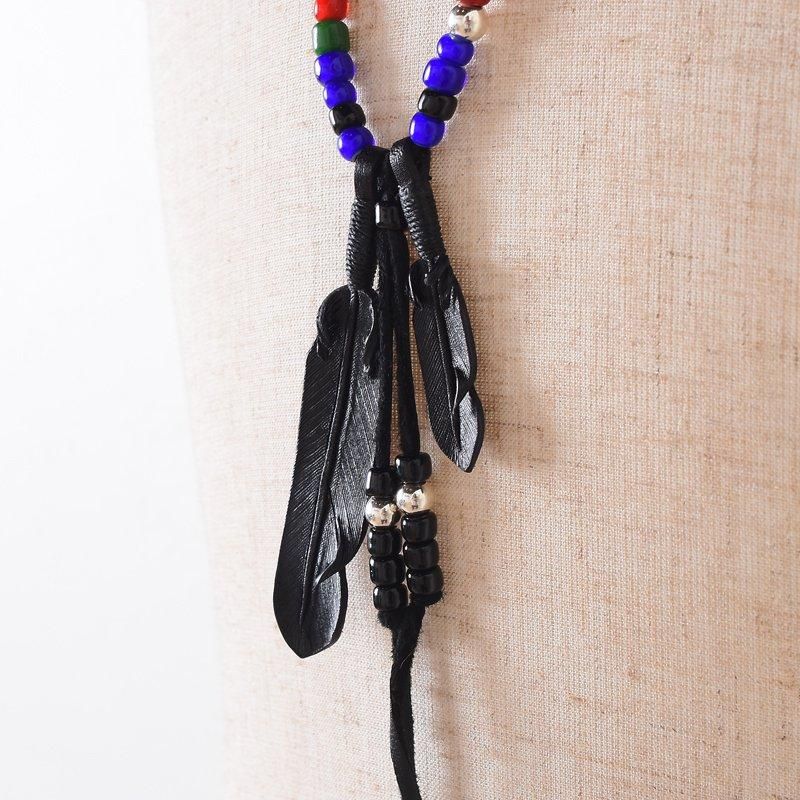 Rooster King & Co ルースターキング Leather Feather Beads Necklace