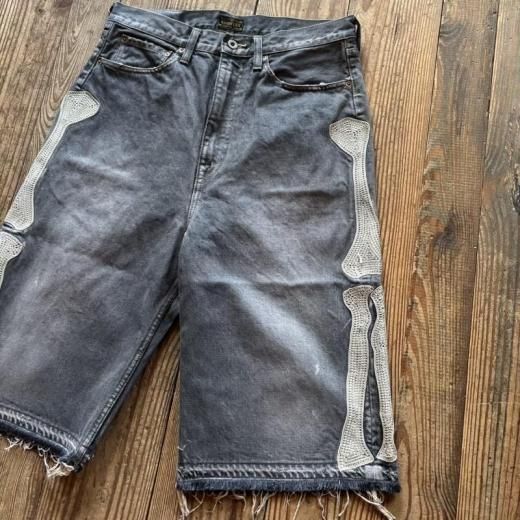 キャピタル 14ozブラックデニム 5Pショートパンツ KAPITAL]14ozブラックデニム 5Pショートパンツ(BONE刺繍) - TAKE