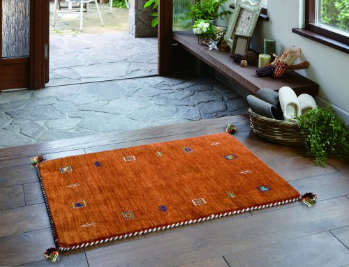 世界どこでも無料発送 ラグ ウール100％インド製手織りギャッベラグ
