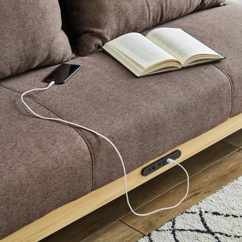 バフィン ファブリック×木フレーム ソファーベッド 2口コンセント USB