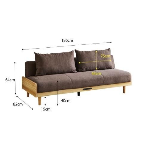 バフィン ファブリック×木フレーム ソファーベッド 2口コンセント USB