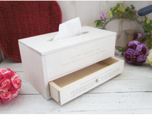 白 カトラリーケース＆ティッシュケース 小物入れ付木製ティッシュBOX ホワイト - Romixey