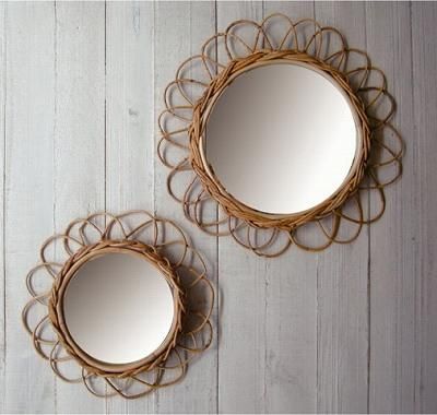 ラタンミラーフラワーミラー壁掛けミラーウォールミラー柳ミラー鏡C=7