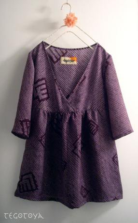 着物リメイクカシュクールチュニック 濃紫の絞り鹿の子柄正絹
