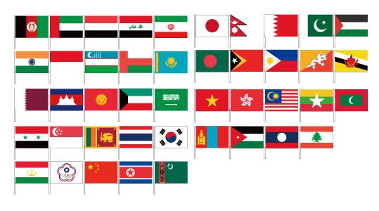 アジア44か国から選べる！応援用コンパクト国旗手旗　Ｗ300ｘＨ200ｍｍ　持ち棒30cm