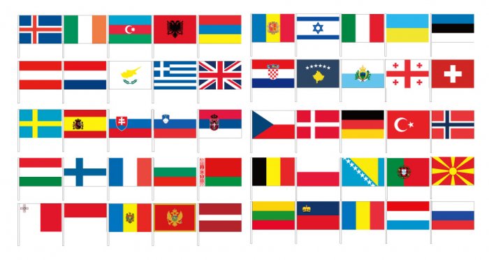 ヨーロッパ50か国から選べる！応援用コンパクト国旗手旗　Ｗ300ｘＨ200ｍｍ　持ち棒30cm