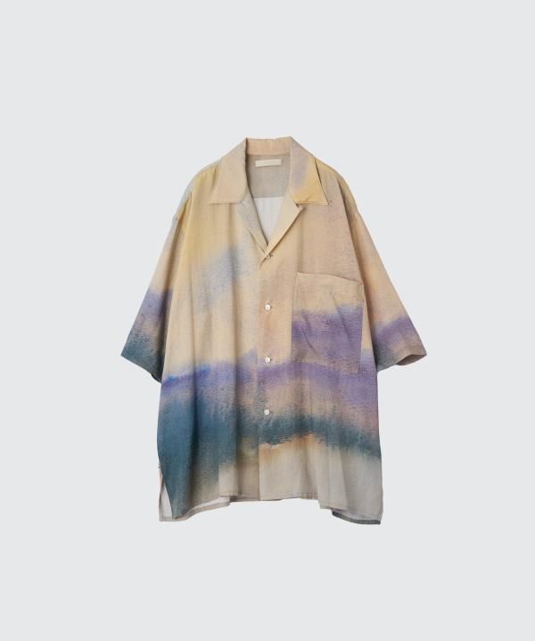 YOKE LANDSCAPE PRINTED OPEN COLLAR SHIRT